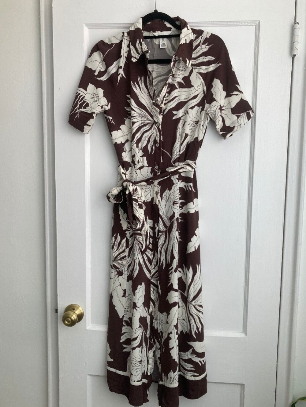 Summer tropical print shirt dress